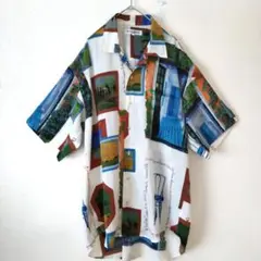 vintage Louis Feraud アートプリント 総柄半袖シャツ