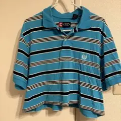 CHAPS 半袖ポロシャツ 青と白のストライプ