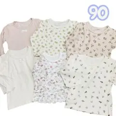 90 ベビー 肌着 ロンT 6枚セット 美品 女の子 うさぎ 花柄 無地 リボン