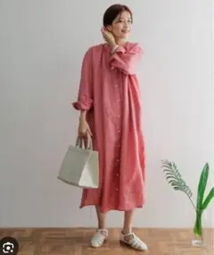 アーバンリサーチドアーズ リネンギャザーワンピース ピンク