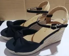 ◆新品未使用◆ オープントゥ ウェッジソールサンダル ブラック