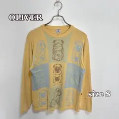 OLIVER 犬柄 ジャガード ニット セーター クリームイエロー S刺繍ロゴ