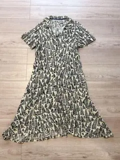 ホコモモラ　ボタニカル　リーフ柄　シャツワンピース　総柄　日本製　Lサイズ