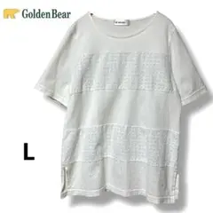 ◆Golden Bear◆ボーダー　刺繍　Tシャツ　半袖　アイボリー　L
