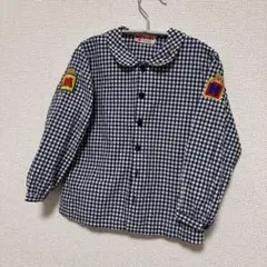 ミキハウス ロゴ刺繍 くまさんボタン チェックシャツ レトロ