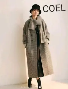 COEL コエル ストール付き千鳥リバーコート ブラウン