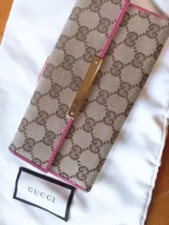 値下☆GUCCI 長財布 ピンク 人気色 カード収納多々有り GG柄 送料無料