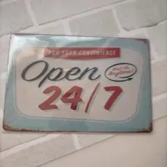 ⭐未使用 24時間営業 おもしろブリキ看板 レトロ