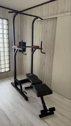 懸垂マシン、トレーニングベンチ　2点セット　赤と黒