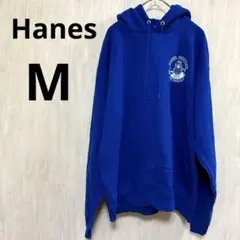 【US古着】 Hanes M ブルー プリント プルオーバーパーカー
