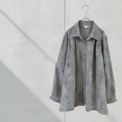 3594【JUSTICE】レトロシャツ　総柄　長袖　日本製　ＬＬ　羽織り　ミセス