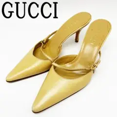 GUCCI グッチ ミュール 36.5C ベージュ系 ストラップ レディース