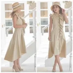 eimy istoire♡フロントフリルシャツワンピース♡シャンパンベージュ