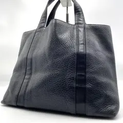 【美品】ヒロフ　トートバッグ　Hロゴ　型押し　シボ革　ダークネイビー　A4可能