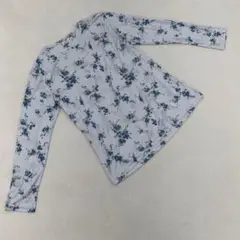 ETOILE トップス ブルー フローラル ストライプ 長袖 クルーネック M