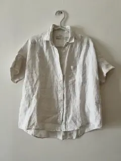 無印良品リネン麻100% 生成りベージュゆったり半袖シャツ XS〜S