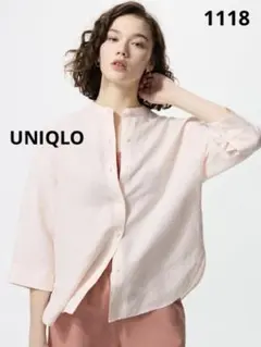 1118 【完売品】UNIQLO リネンブレンドバンドカラーシャツ/7分袖