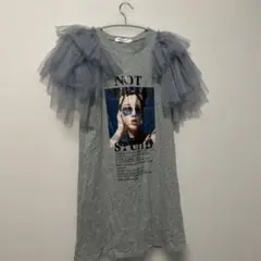 WangLuoLingDian チュール付き　グレーTシャツ 半袖