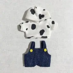 10cm、11cm ぬい 服 サロペット パーカー　インディゴ+ダルメシアン