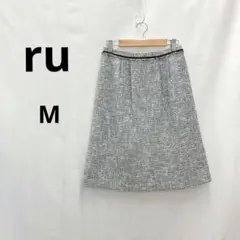 アールユー ▶ スカート M 白 紺 綿混 ひざ丈 春秋 オフィス