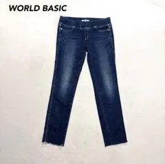 【ワールドベーシック】スキニーデニムパンツ LL ストレッチ素材 ウエストゴム