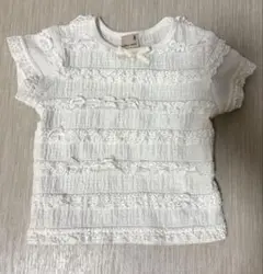ホワイト レース装飾 Tシャツ 80
