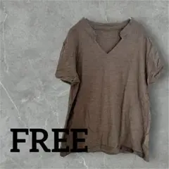 1点もの❣️ブラウン Vネック 半袖Tシャツ FREEサイズ