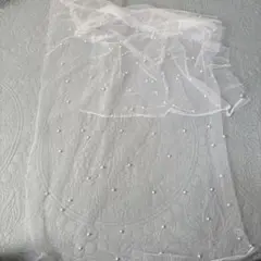 ホワイトチュール生地 パール付き フリル