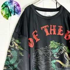 新品　未使用　ドラゴン　ロゴ　総柄　Tシャツ　メンズ　龍　派手　黒　タトゥー