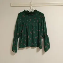 カットソー ブラウス ページボーイ グリーン 花柄