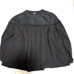 (新品未使用品) 黒　ブラック　異素材　フリル　トップス　長袖