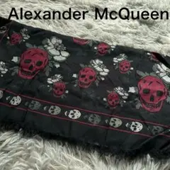 【美品】 ALEXANDER McQUEEN ストール ドクロ ブラック レッド