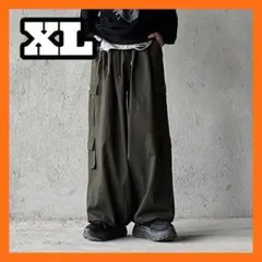 【d30】ワイド サルエル バルーン ダボ 袴カーゴパンツ カーキ 29033