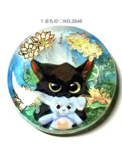 再販不可✖︎NO.2840生意気猫と蓮の花　レジンヘアゴム　ブローチ