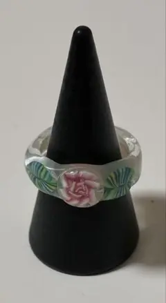 ハンドメイド　フラワーモチーフ　ガラス　リング　指輪