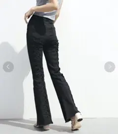 ANAP バックレースアップケミカルデニムフレアパンツ（ブラック)