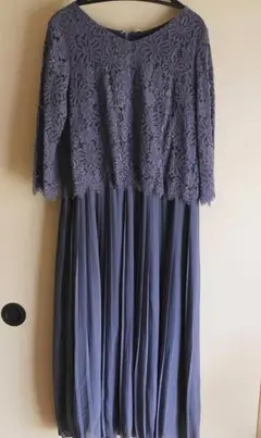 美品■結婚式 フォーマル 刺繍レースプリーツロングワンピースドレス■LL