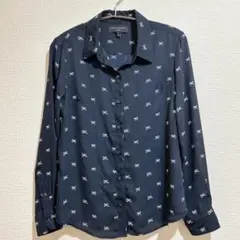 BANANA REPUBLIC ネイビーリボン柄シャツ Sサイズ 柔らか素材