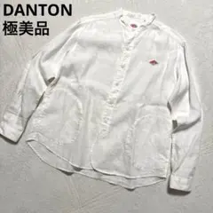 極美品 ダントン バンドカラーシャツ 麻100% ホワイト 速乾性 薄手 36