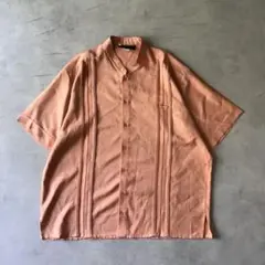 USED VINTAGE ノーカラーシャツ　オレンジ　サーモンピンク　半袖