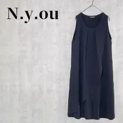 N.y.ou　ノースリーブワンピース　ロング丈　フロントタック　アシメ　サイズL