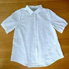 ネイビー Navy ホワイト 小花柄 半袖シャツ ブラウス