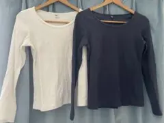 【UNIQLO】コットンブレンドリブ長袖カットソー2枚オフホワイト&ネイビー