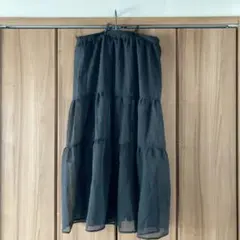 ティアードデザイン 黒ロングスカート　3L しまぽちゃ