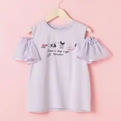 メゾピアノジュニア　サンリオ　クロミ刺しゅうハートチュール肩開きTシャツ