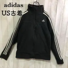 US古着アディダスadidasフルジップフリースジャケット刺繍ワンポイント黒
