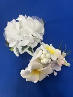 2点セット　ミニミニ髪飾りクリップ　プルメリア薔薇