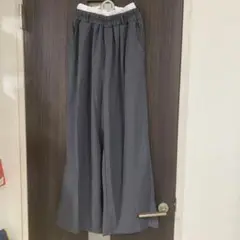 グレー ポリエステル スラックス ゴムウエスト