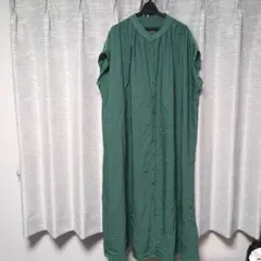 緑のシャツワンピース 半袖 ロング