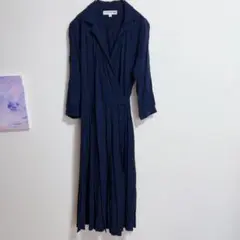 ユニクロ　UNIQLO イネス　ラップワンピース　レーヨン　紺　大人かわいい